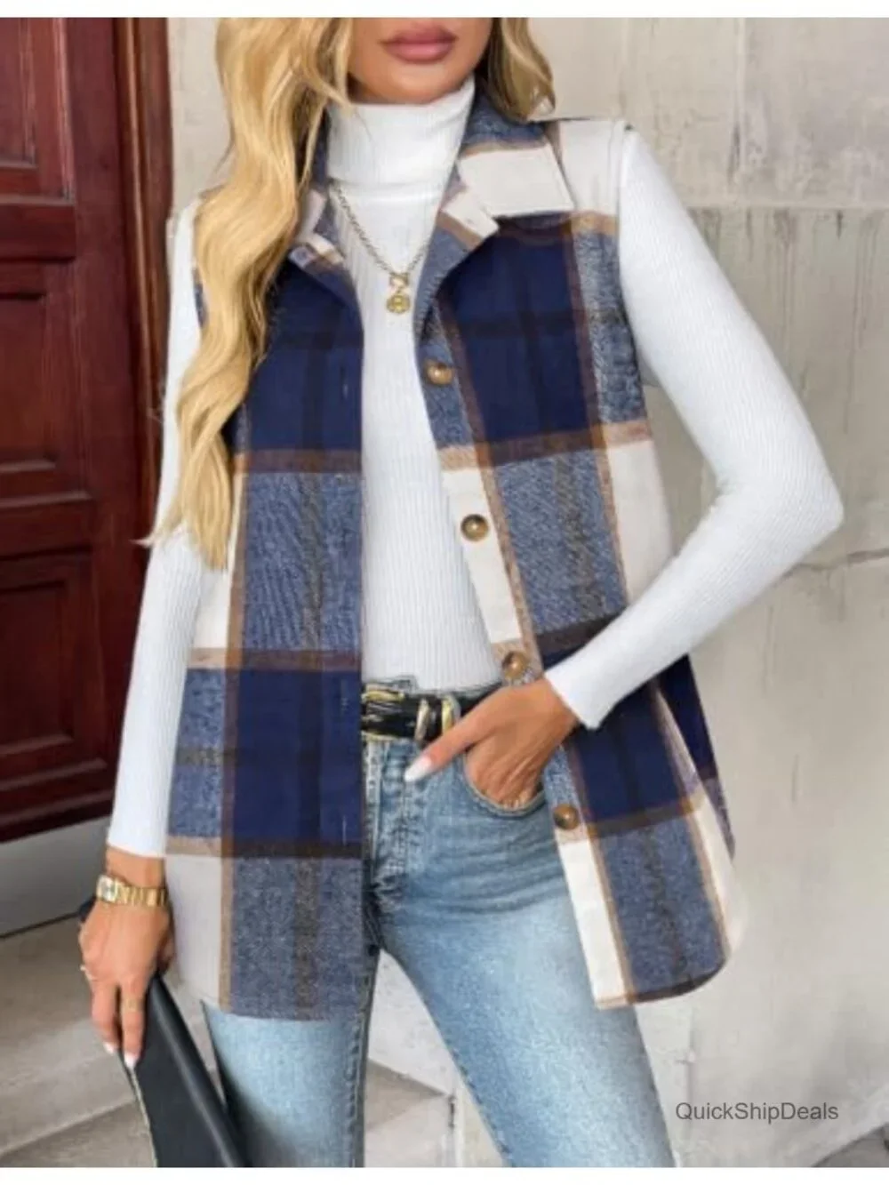 Zeagoo Plaid Flannel Vest for Women Sleeveless Button Down Lapel Collar